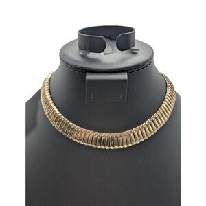 Vintage Egyptian Revival Gold Tone Choker Hook Clasp 13"-15.5" Necklace